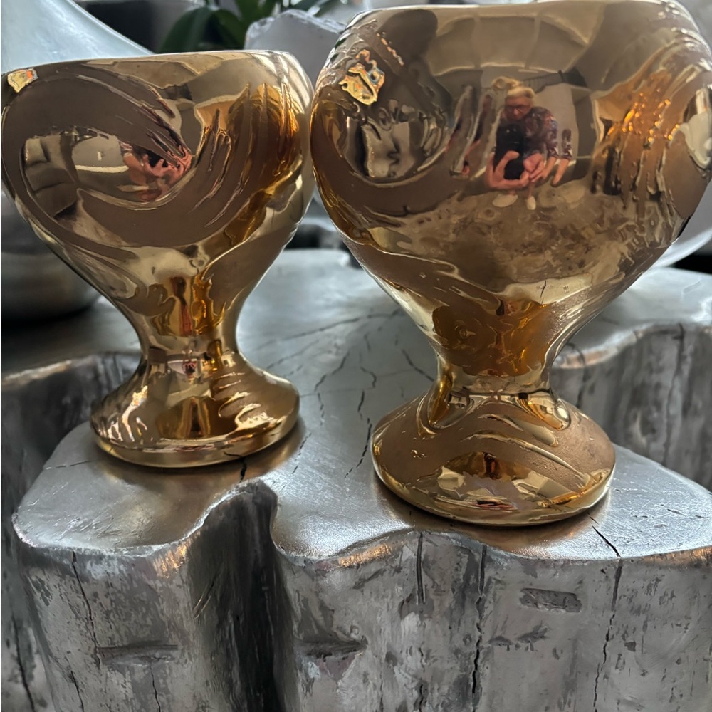 A pair of vintage swetye 22kt gold painted vases or  decor 7 inches